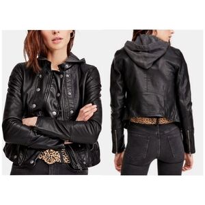 Free People New Dawn Vegan Hooded Jacket in Black Size S
